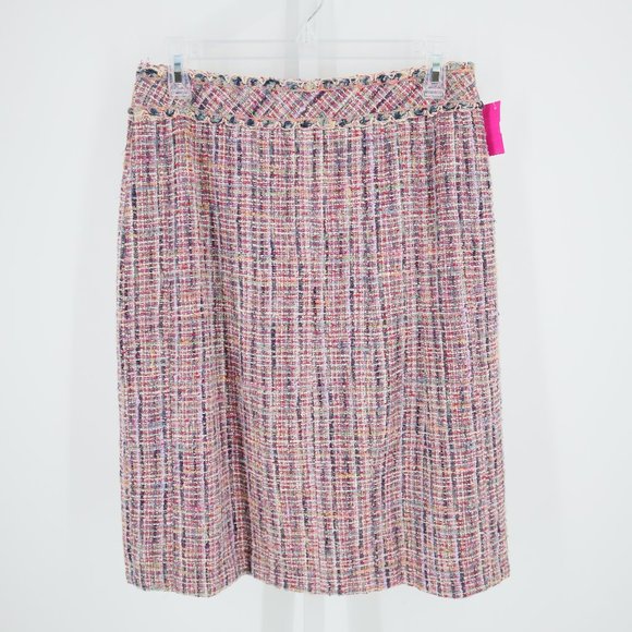 Chanel Silk Blend Woven Knee Length Pencil Skirt Pink Multi-color - Picture 1 of 13